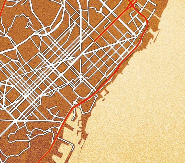 Barcelona Street Map Golden Brown Ombre Grunge