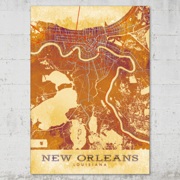 MISTERMAPDESIGN GOLDEN BROWN OMBRE GRUNGE NEW ORLEANS 750PX X 750PX NEW ORLEANS STREET MAP