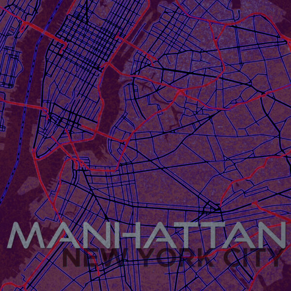 MISTERMAPDESIGN MOCKUP PRODUCT IMAGES MANHATTAN NYC GRUNGE GLOW ZOOM 01 Manhattan Street Map | Grunge Glow | Poster